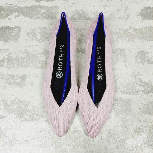 New Rothy's The Flat Pink Knit Pointy Toe Slip On Loafers W459